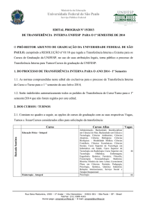 2014-Ingresso - Transferência - Interna - Edital - 1°Semestre