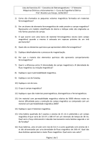 Lista de Exercícios 01 – Conceitos de Eletromagnetismo – 1º