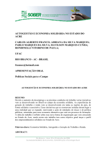 AUTOGESTÃO E ECONOMIA SOLIDÁRIA NO ESTADO DO ACRE