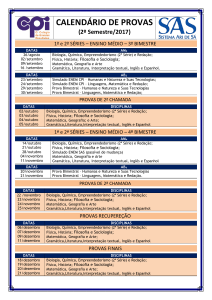 CALENDÁRIO DE PROVAS DO 1º SEMESTRE