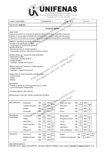 1 ANO: 2012 C/H: 40 DISCIPLINA: GENETICA PLANO DE ENSINO