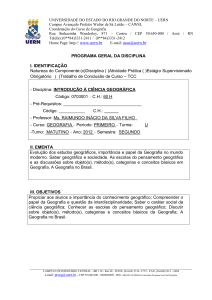 E-mail:  PROGRAMA GERAL DA DISCIPLINA I