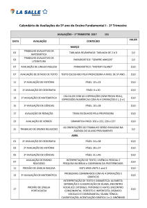 Calendário de Avaliações do 5º ano do Ensino Fundamental I