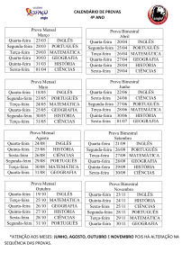 CALENDÁRIO DE PROVAS 4º ANO *ATENÇÃO AOS MESES