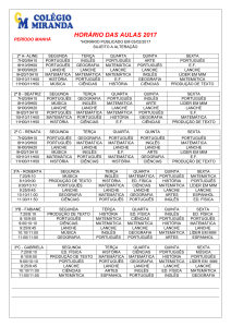 HORÁRIO DAS AULAS 2017