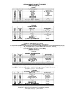 Quadro de avaliações e Simulados do Ensino Médio 1º SEMESTRE