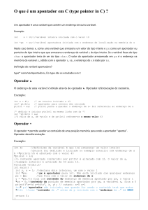 O que &eacute; um apontador em C (type pointer in C) ?