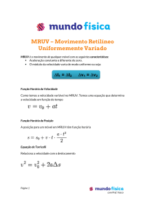 MRUV – Movimento Retilíneo Uniformemente Variado