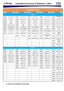 Calendário de Provas 2º Bimestre / 2017