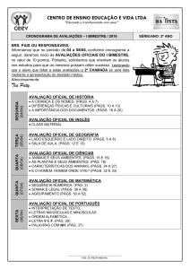 Cronograma de Avaliações do I BIMESTRE – 2º ANO