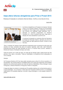 Uepa altera leituras obrigatórias para Prise e Prosel 2015