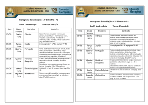 Cronograma de Avaliações – 2º Bimestre – P2 Profª Andrea Rojo