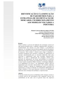 identificação e classificação de parâmetros para a estratégia de