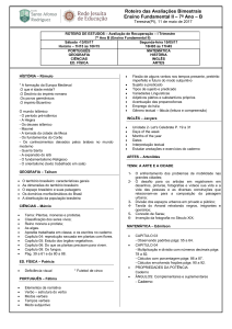 Roteiro das Avaliações Bimestrais Ensino Fundamental II – 7o Ano