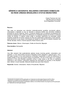 GÊNERO E GEOGRAFIA: MULHERES CHEFIANDO DOMICÍLIOS