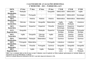 CALENDARIO DE AVALIACOES PARIQUERA 4Bimestre