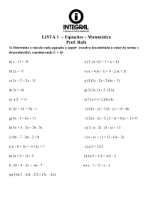 LISTA 1 – Equações – Matemática Prof. Rafa