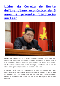 Líder da Coreia do Norte define plano econômico de 5 anos e