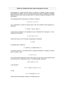 Método de Tartaglia para obter raízes de equação do 3o. grau