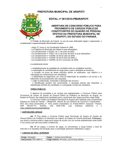 PREFEITURA MUNICIPAL DE ARAPOTI EDITAL nº 001