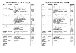 Calendário das avaliações do 5º ano – março 2014 Calendário das