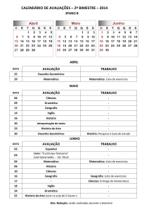 CALENDÁRIO DE AVALIAÇÕES – 2º BIMESTRE – 2014