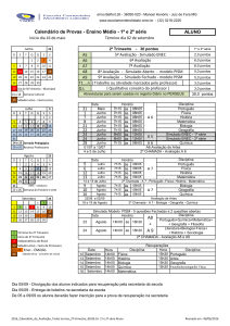 Calendário de Avaliações 1ª e 2ª Série