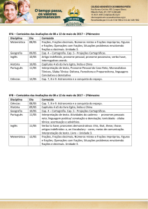 6ºA – Conteúdos das Avaliações de 08 a 12 de maio de 2017