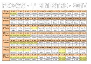 calendario das provas – 1 bimestre – 2017