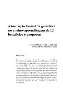 A instrução formal da gramática no ensino/aprendizagem de L2