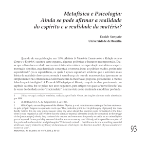 Metaf&iacute;sica e Psicologia: Ainda se pode afirmar a