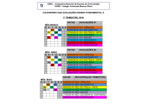 calendário das avaliações ensino fundamental ii 1º trimestre: 2016