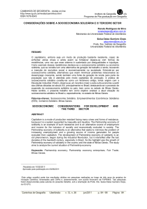 CONSIDERAÇÕES SOBRE A SOCIOECONOMIA SOLIDÁRIA E O