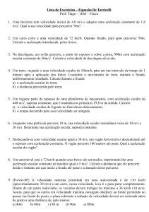Lista de Exercícios – Equação De Torricelli Prof. Tiago – 1EM