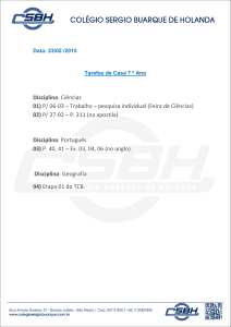 Disciplina: Ciências 01) P/ 06-03 – Trabalho – pesquisa individual