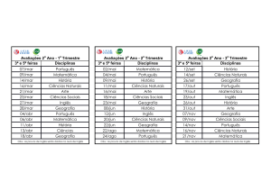 Calendário de Avaliações 2º Ano