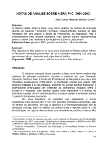 NOTAS DE ANÁLISE SOBRE A ERA FHC (1994