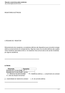 Resumo e exercícios sobre resistores