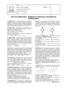 lista de exercícios – número de oxidação e reações de oxirredução