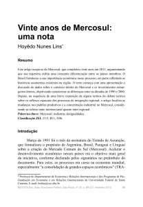 Vinte anos de Mercosul: uma nota - Revista da Sociedade Brasileira