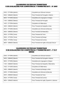 calendário de provas trimestrais e de avaliações