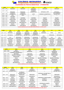 CALENDÁRIO DE PROVAS BIMESTRAIS – 4º BIMESTRE