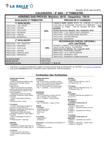 CALENDÁRIO – 6º ANO – 2º TRIMESTRE