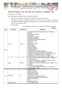 ROTEIRO DAS PROVAS – 8º ano – MATUTINO