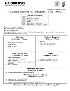 CALENDÁRIO DE PROVAS P.E. - 2º BIMESTRE - 2º ANO