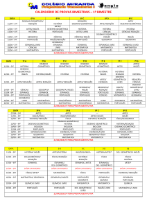 CALENDÁRIO DE PROVAS BIMESTRAIS – 1º BIMESTRE