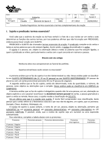 I. Sujeito e predicado: termos essenciais?