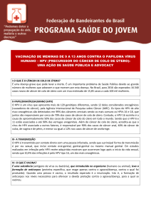 VACINAÇÃO DE MENINAS DE 9 A 13 ANOS CONTRA O