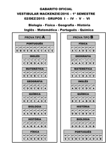 GABARITO OFICIAL VESTIBULAR MACKENZIE