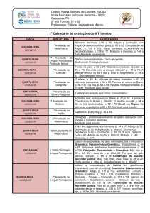 1º Calendário de Avaliações do II Trimestre 5º ano